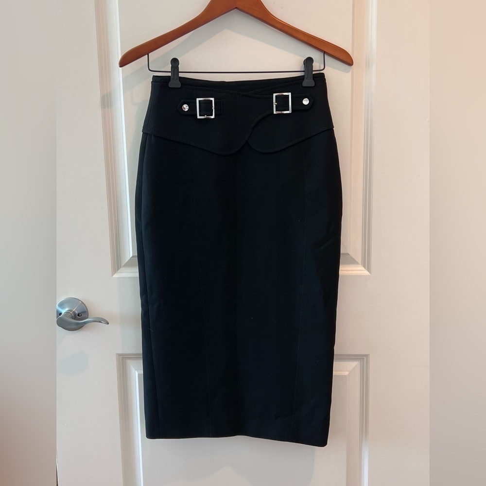 Karen Millen High Waist Midi Pencil Skirt With Buckle Detail